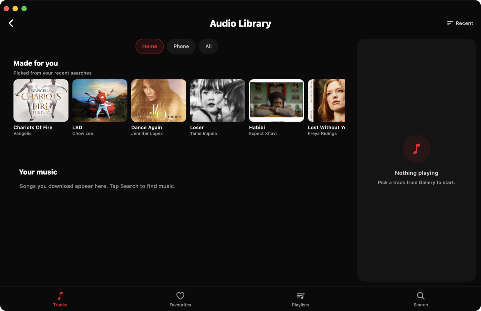 WebAura desktop audio library with recommendations and player