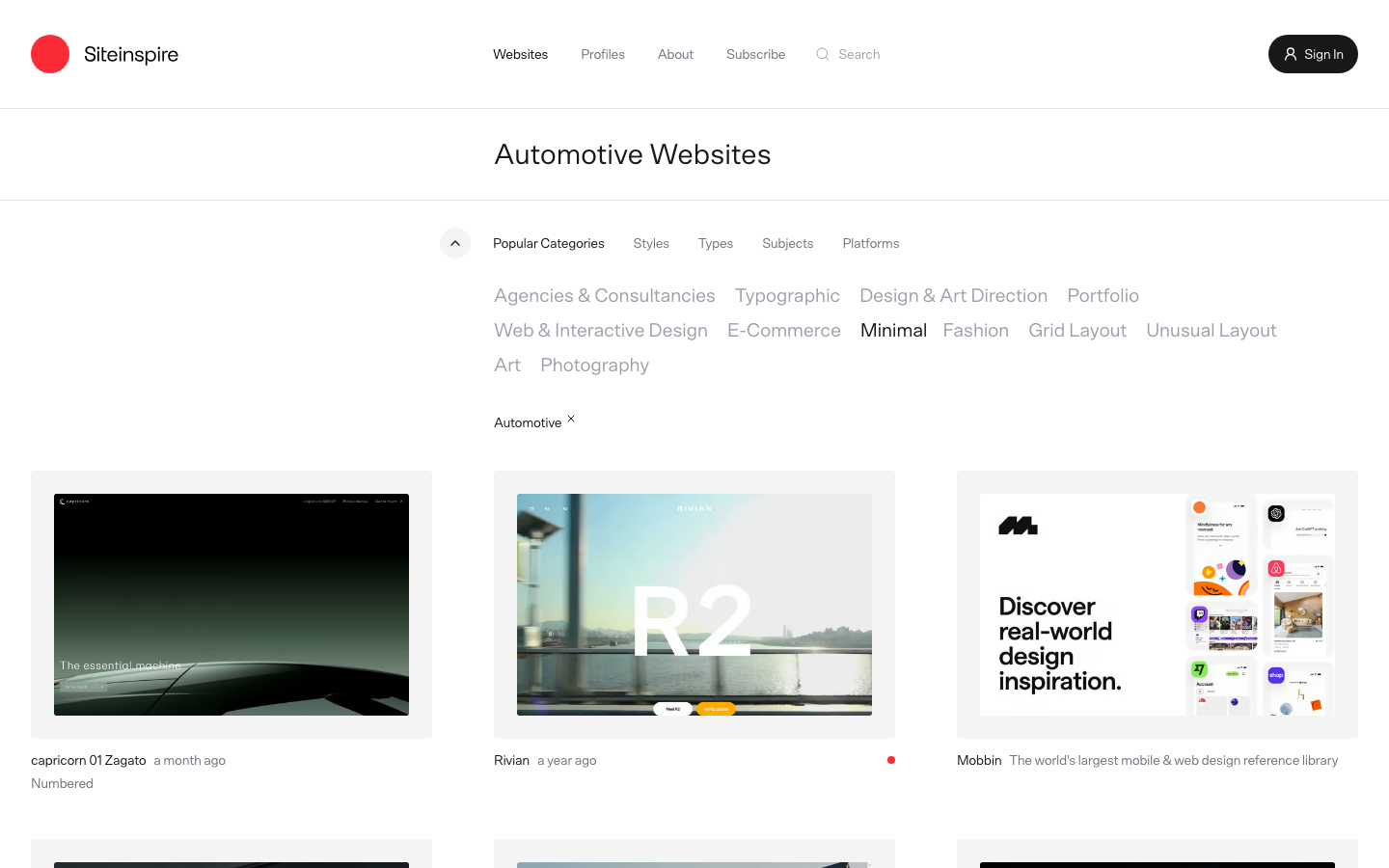 A curated gallery of automotive website designs