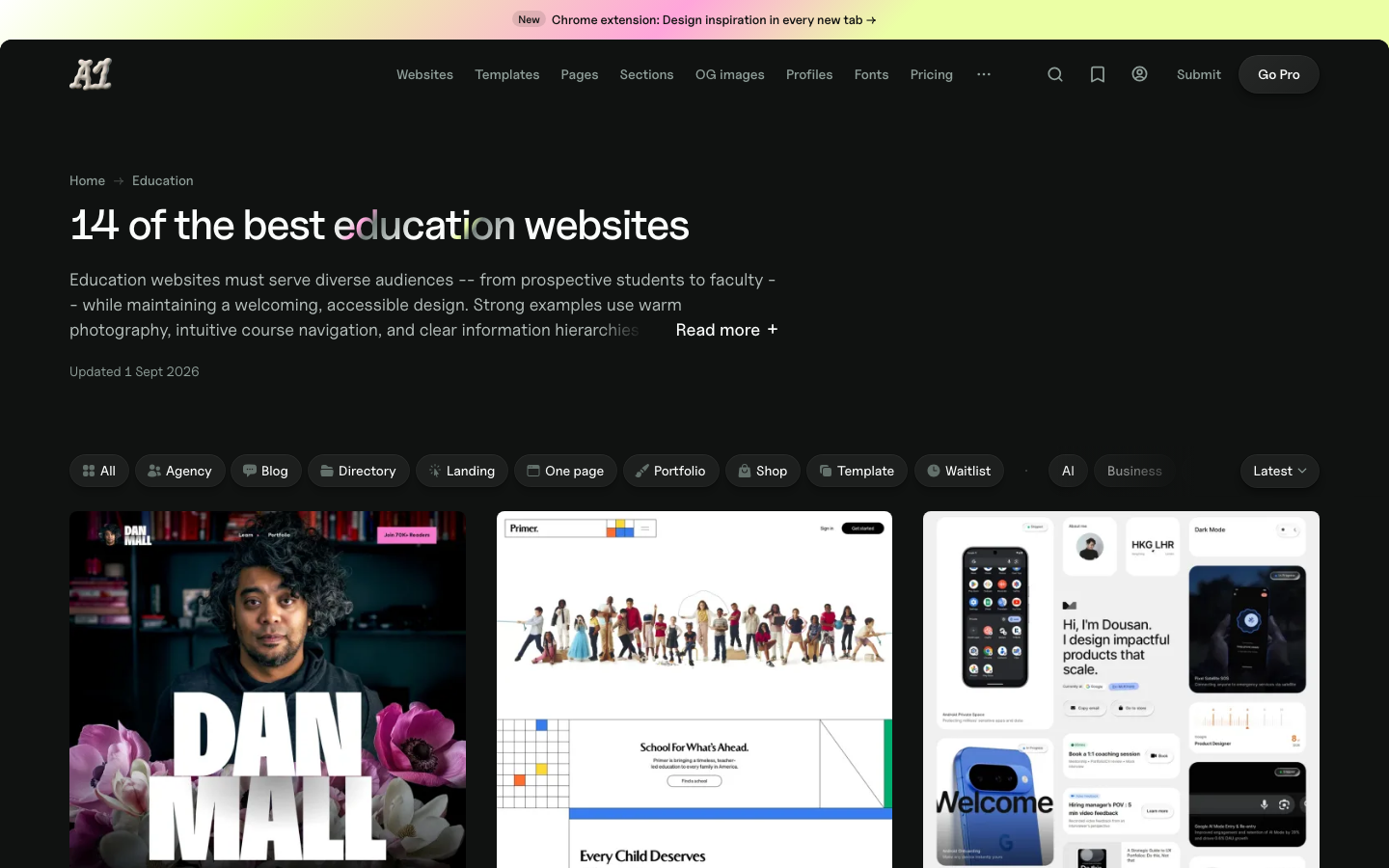 A curated gallery of education website designs