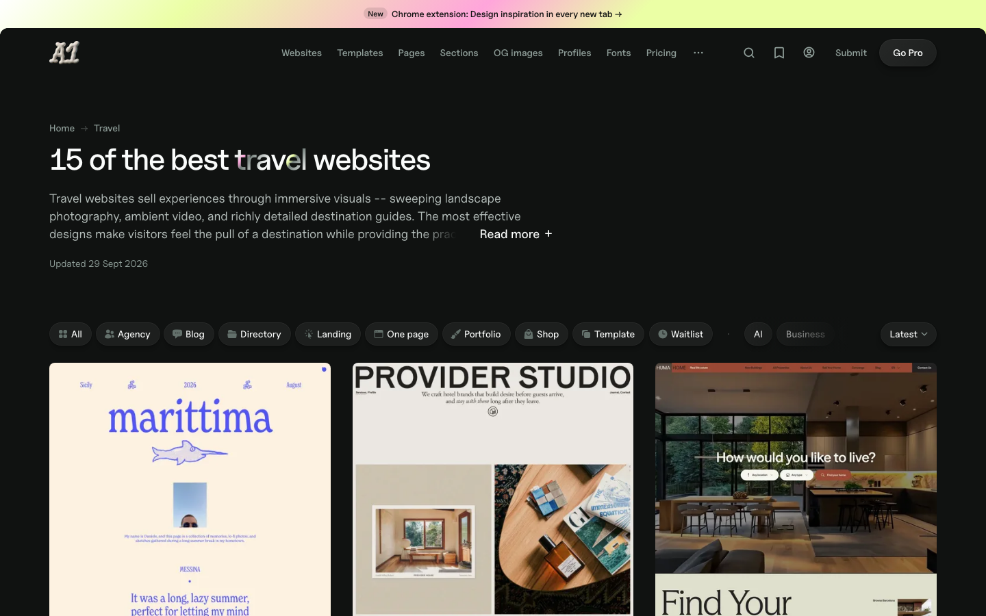 A curated gallery of travel website designs