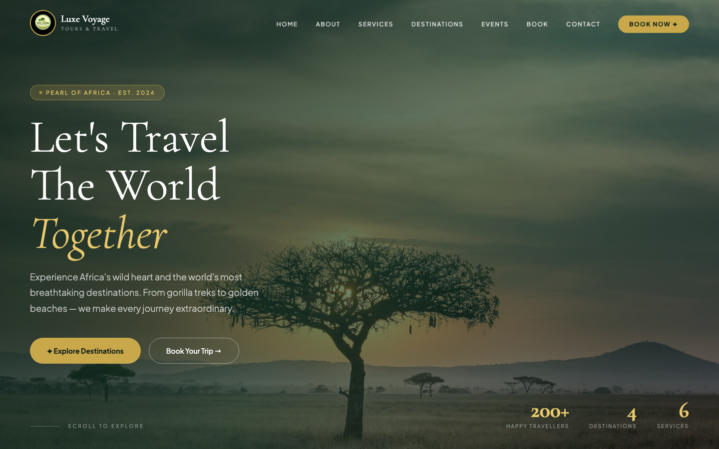 Luxe Voyage travel website home page